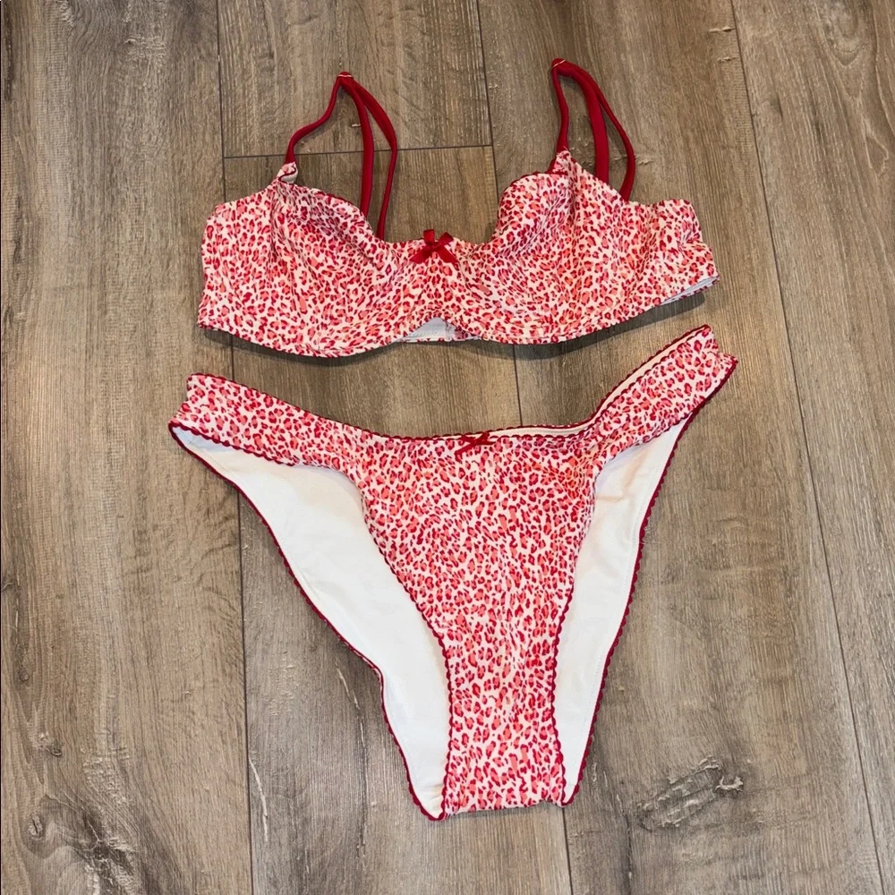 PINK By Frankies Bikinis Red Leopard Print Bikini